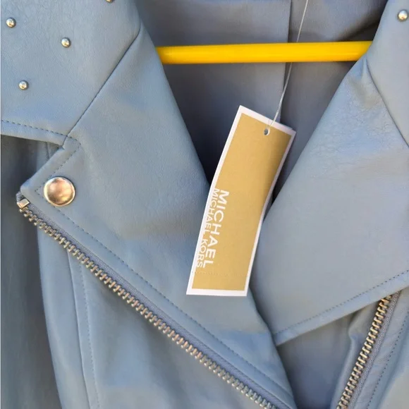 Michael Kors Light Blue Studded Leather Jacket - Picture 4 of 4